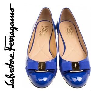 Salvatore Ferragamo Blue Patent Varina Ballet